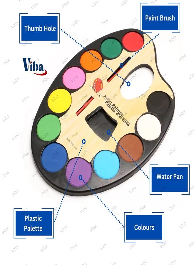 VIBA® Kids Watercolour Paint Set with Brush & Thumb Hole Palette (Pack of 20) | Washable Non-Toxic Painting Art Kit for Children | Portable Travel Friendly | Birthday Return Gift - Image 4